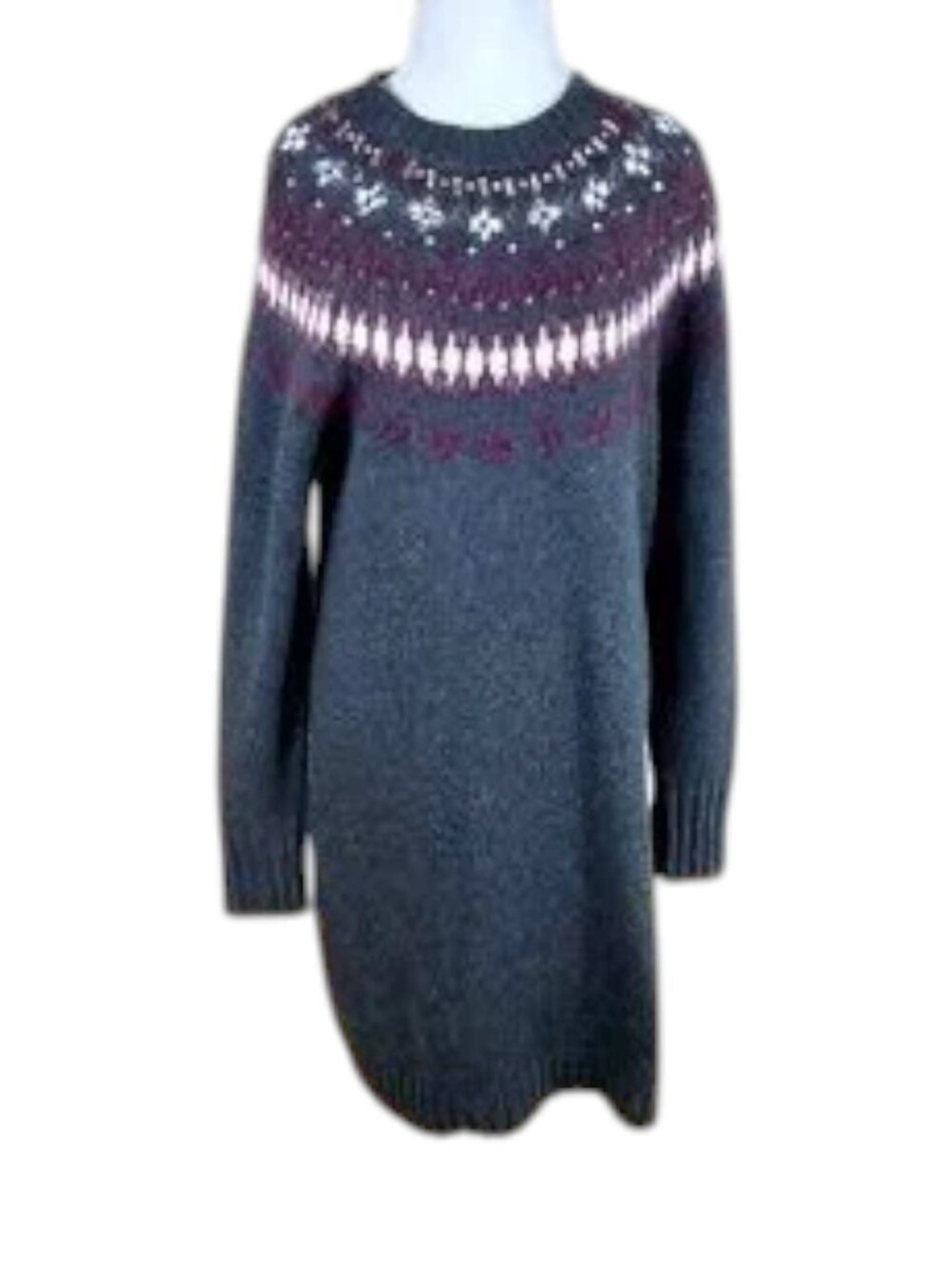 J. Crew Sweater Dress Fair Isle Jeweled Gray Wool Blend (M)